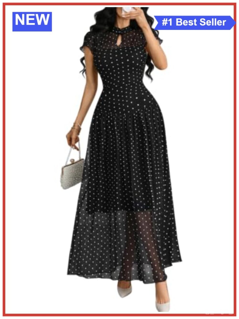 Women's Mesh A-Line Polka Dot Semi Formal Party Maxi Dress